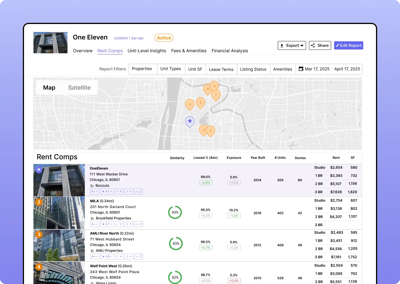 Rent comps dashboard with map
