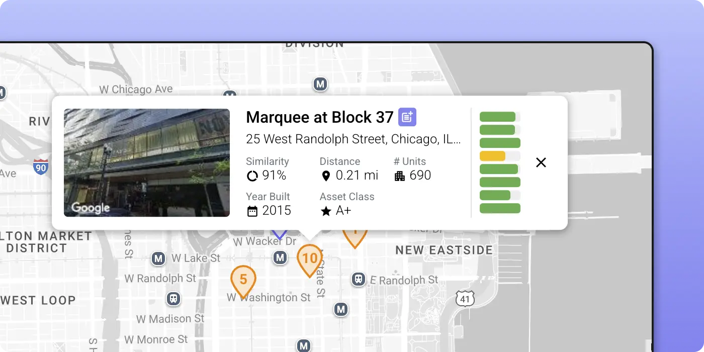 Multifamily property details card on map