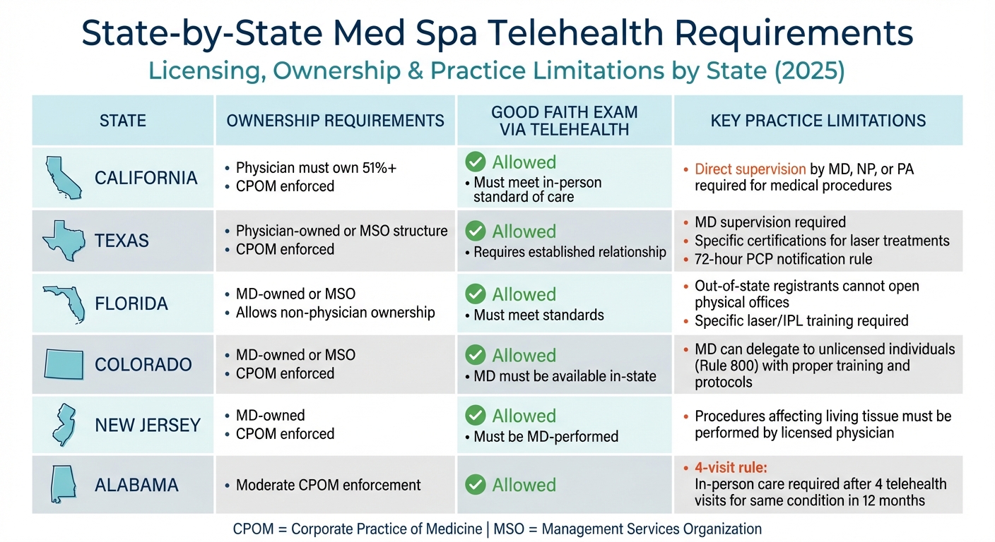 State-by-State Med Spa Telehealth Licensing and Practice Requirements 2025