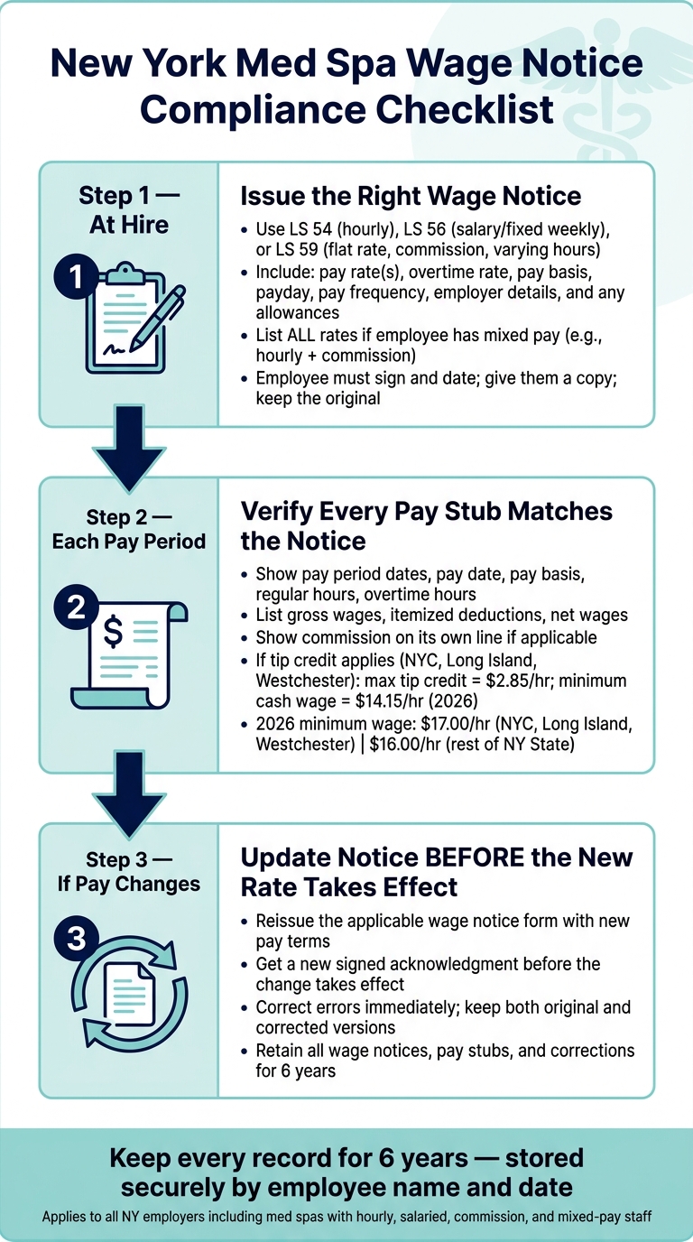 New York Med Spa Wage Notice Compliance: 3-Step Checklist