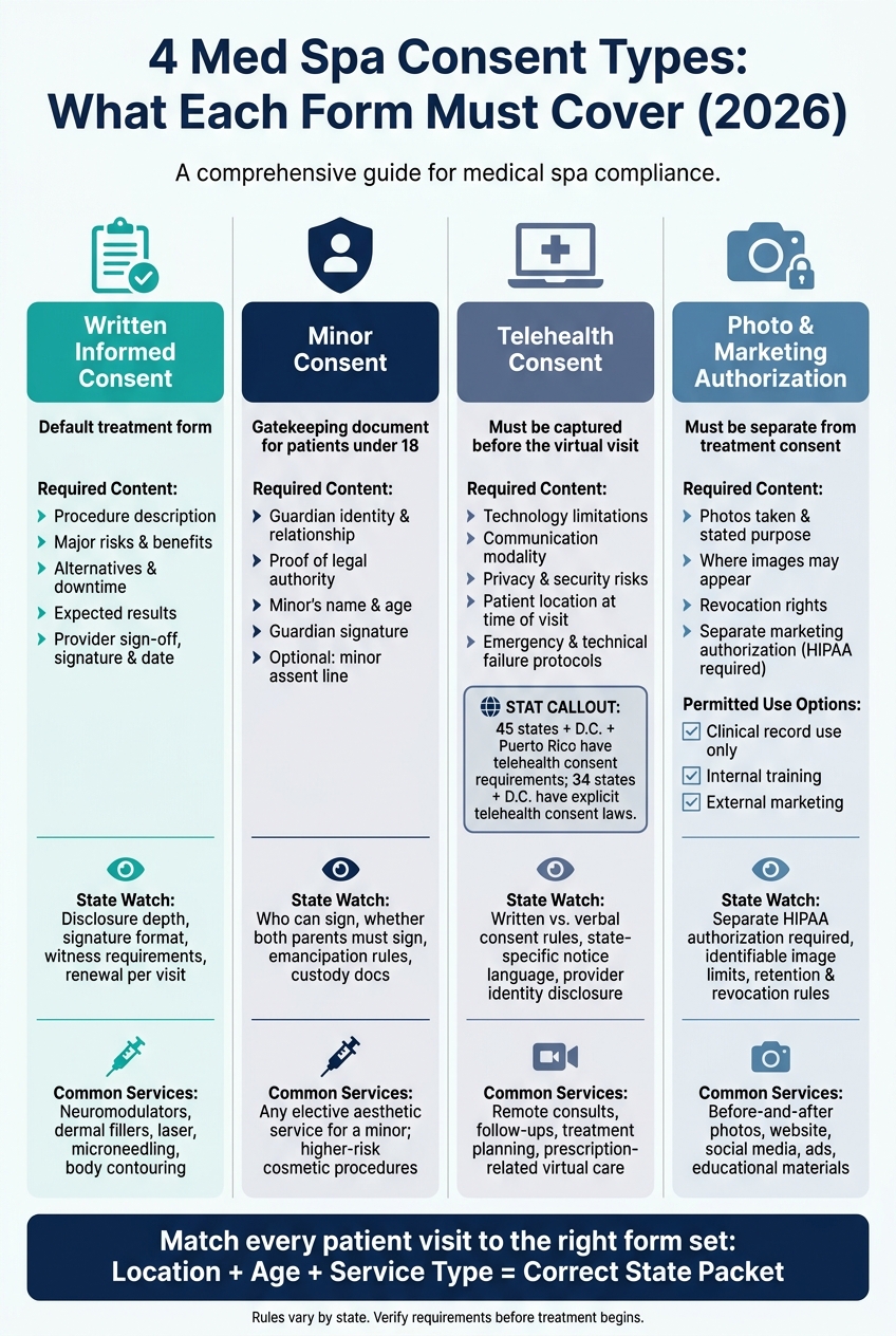 4 Med Spa Consent Types: What Each Form Must Cover by State (2026)