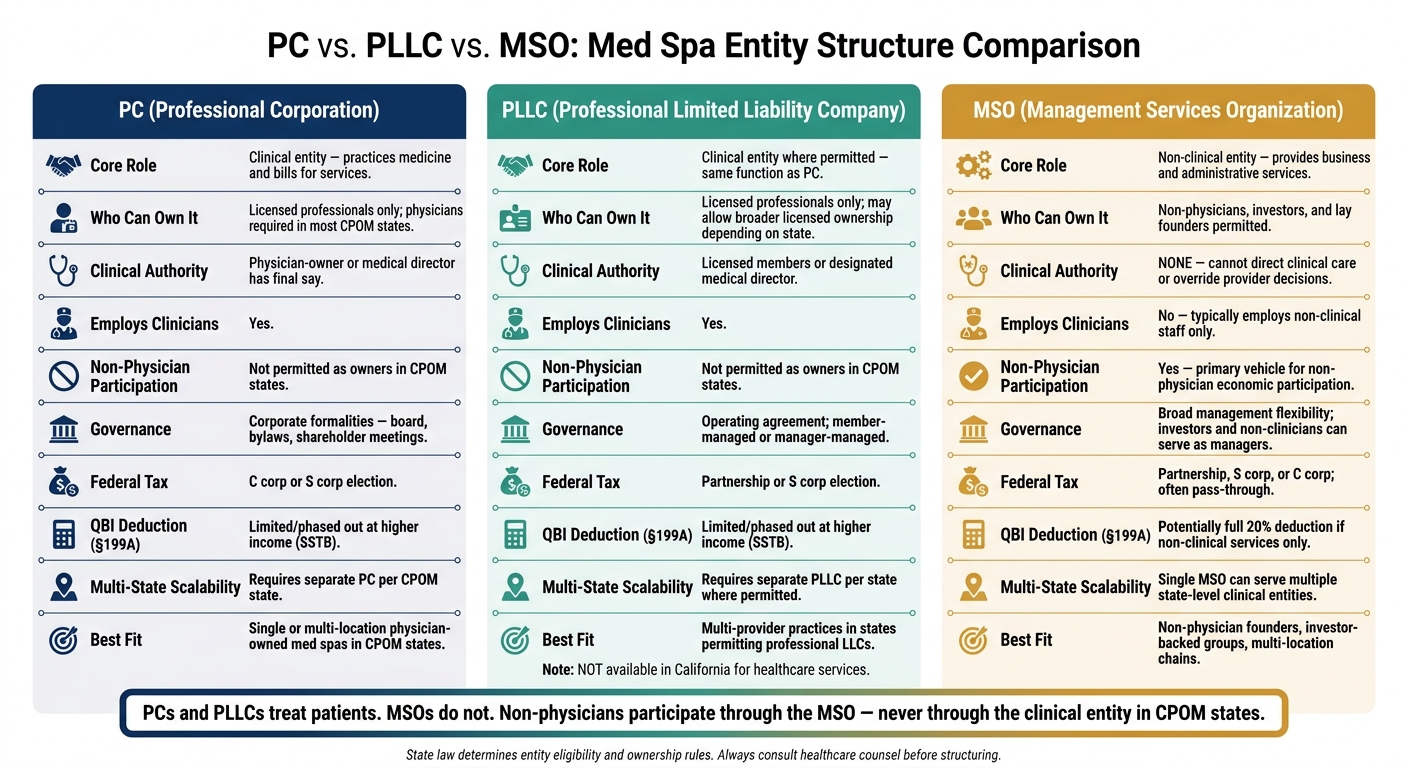 PC vs. PLLC vs. MSO: Med Spa Entity Structure Comparison
