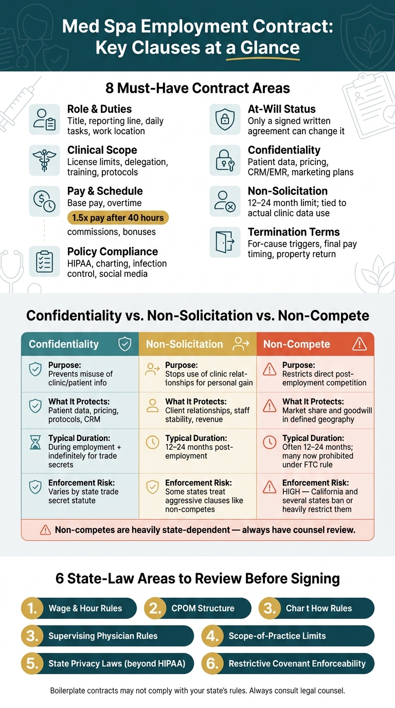 Med Spa Employment Contract: Key Clauses, Risks & Restrictive Covenants Compared