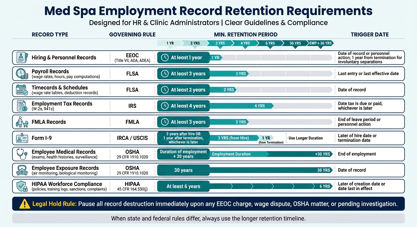 Med Spa Employment Record Retention Requirements by Record Type