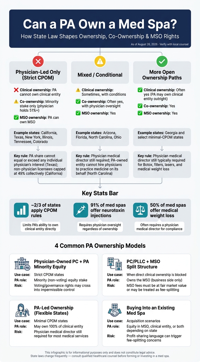Can a PA Own a Med Spa? 50-State Ownership Rules at a Glance