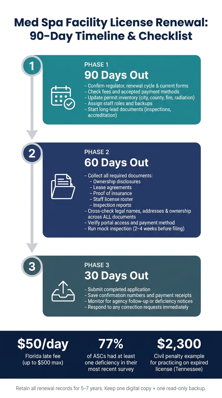 Med Spa Facility License Renewal: 90-Day Checklist & Timeline
