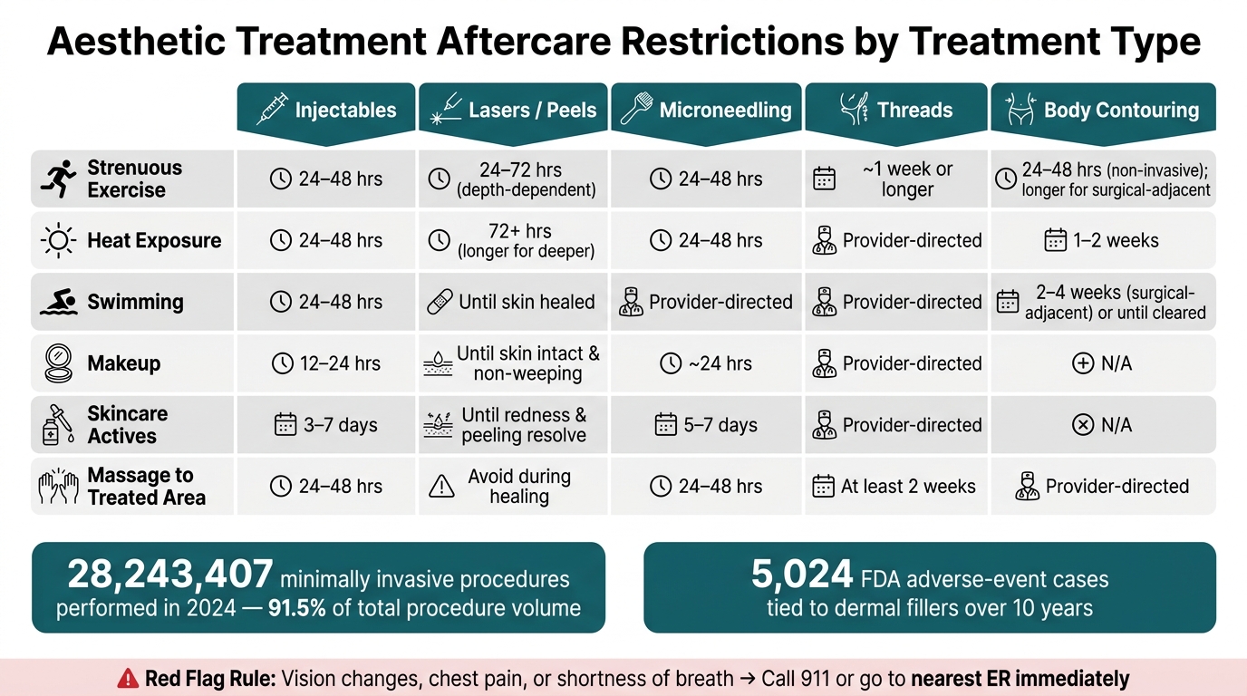 Aesthetic Treatment Aftercare Restrictions by Treatment Type