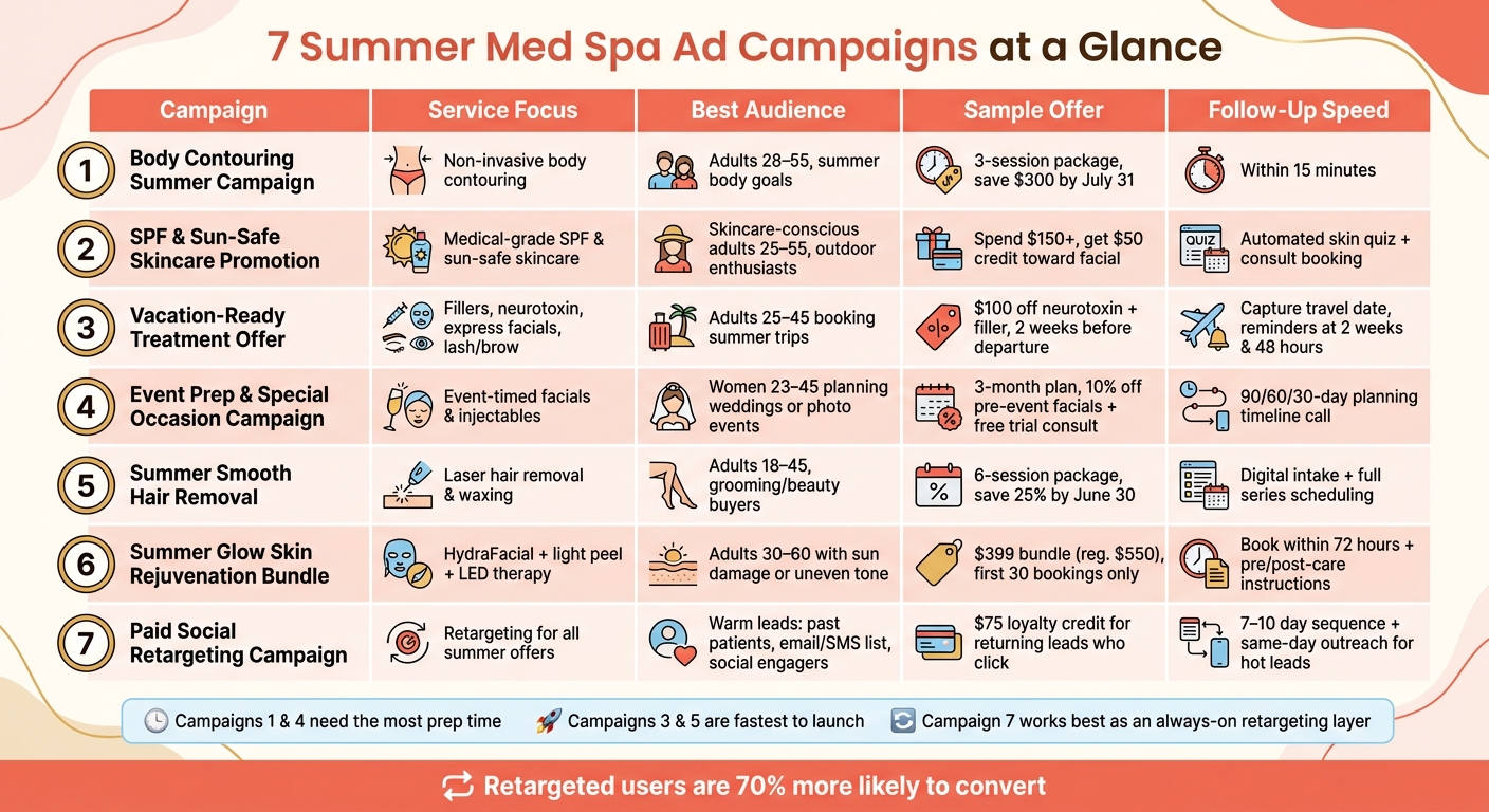 7 Summer Med Spa Ad Campaigns: Quick Comparison Guide