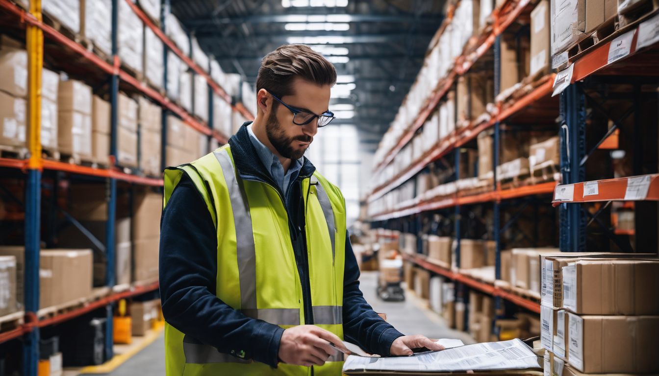 A warehouse worker using barcode scanner to check inventory in multiple locations.