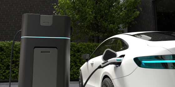 Electric car on a charging port