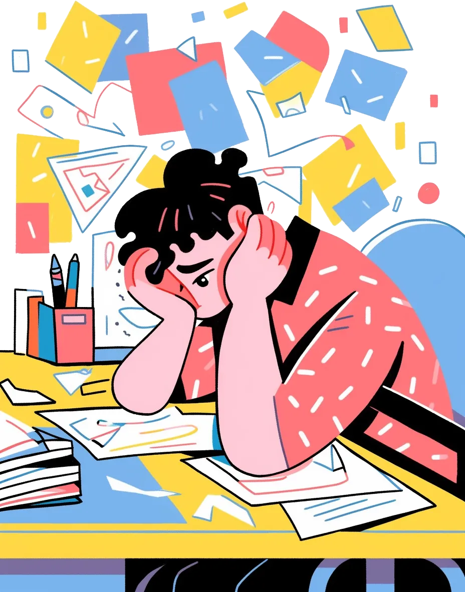 a frustrated person sitting at a desk