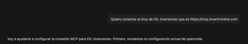 Solicitar el MCP de IOL de forma conversacional en OpenCode