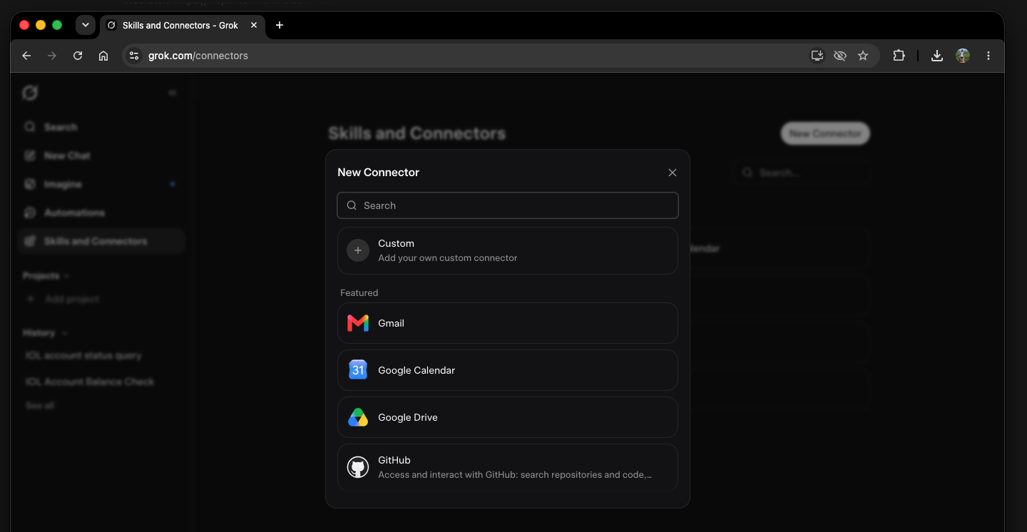 Agregar nuevo conector en Grok