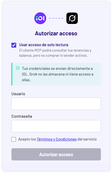 Autorizar Grok con el MCP de IOL