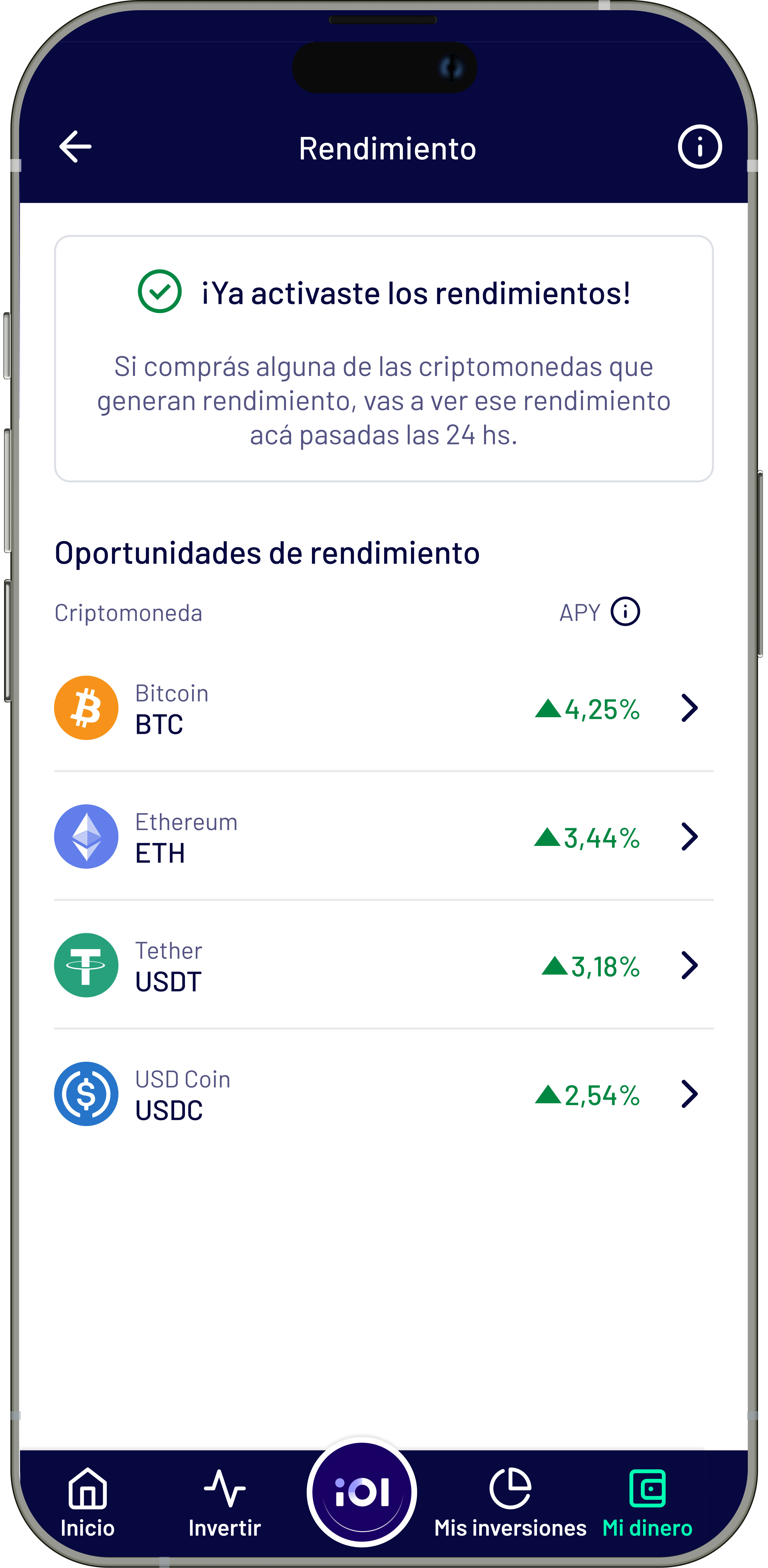 Rendimientos en la App IOL