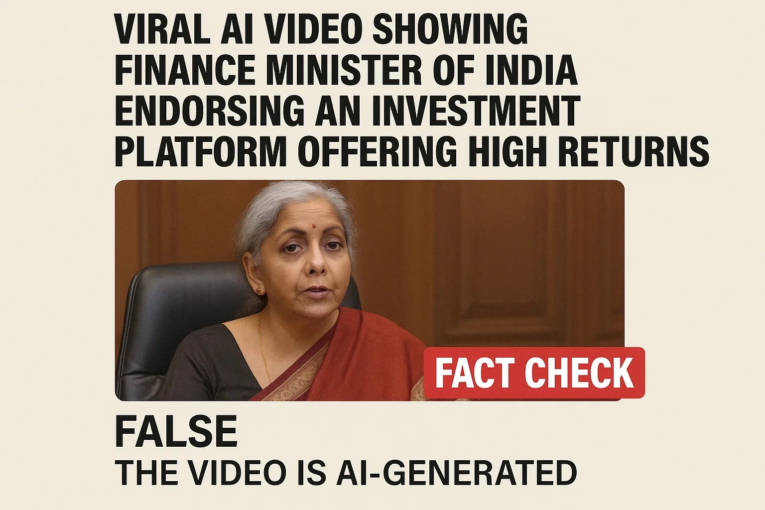 #FactCheck: Viral AI Video Showing Finance Minister of India endorsing an investment platform offering high returns.