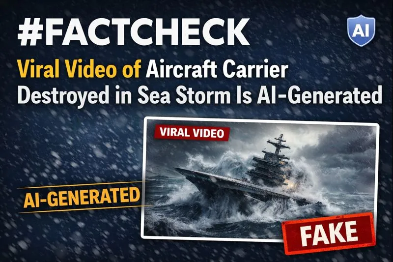 #FactCheck - Viral Video of Aircraft Carrier Destroyed in Sea Storm Is AI-Generated