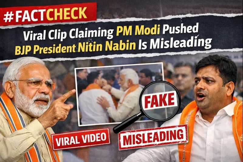 #FactCheck - Viral Clip Claiming PM Modi Pushed BJP President Nitin Nabin Is Misleading