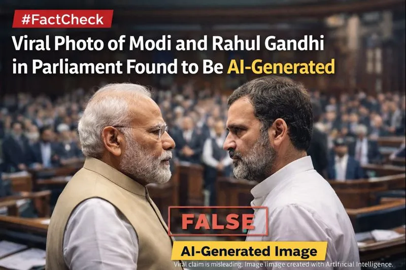 #FactCheck - Viral Photo of Modi and Rahul Gandhi in Parliament Found to Be AI-Generated