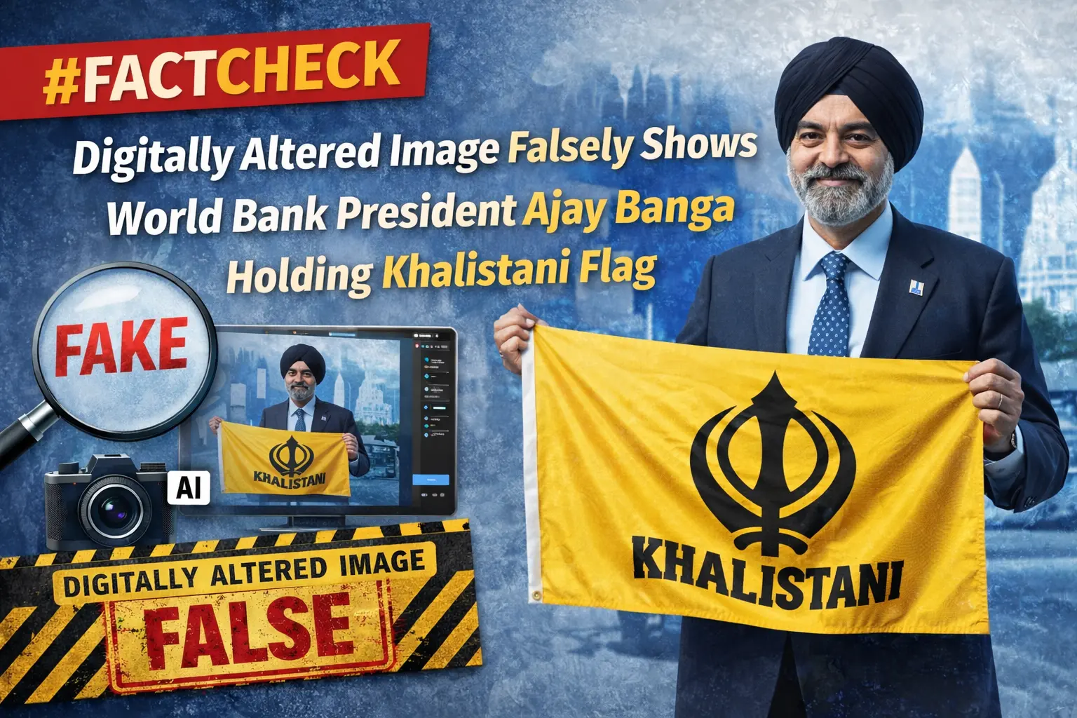 #FactCheck - Digitally Altered Image Falsely Shows World Bank President Ajay Banga Holding Khalistani Flag