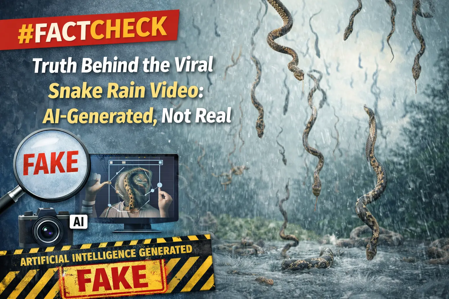 #FactCheck -Truth Behind the Viral Snake Rain Video: AI-Generated, Not Real