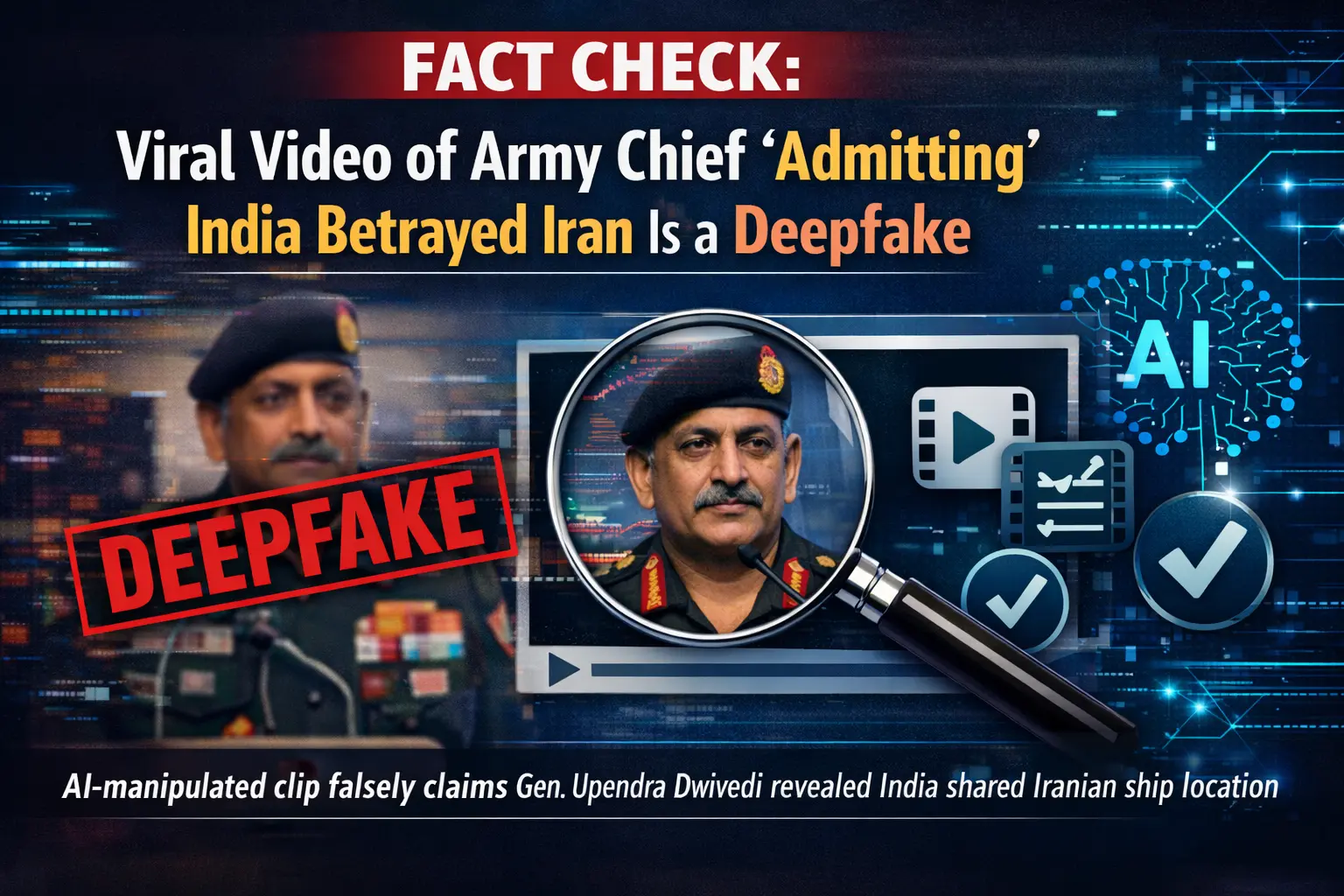  #FactCheck - Viral Video of Army Chief Upendra Dwivedi ‘Admitting’ India Betrayed Iran Is a Deepfake