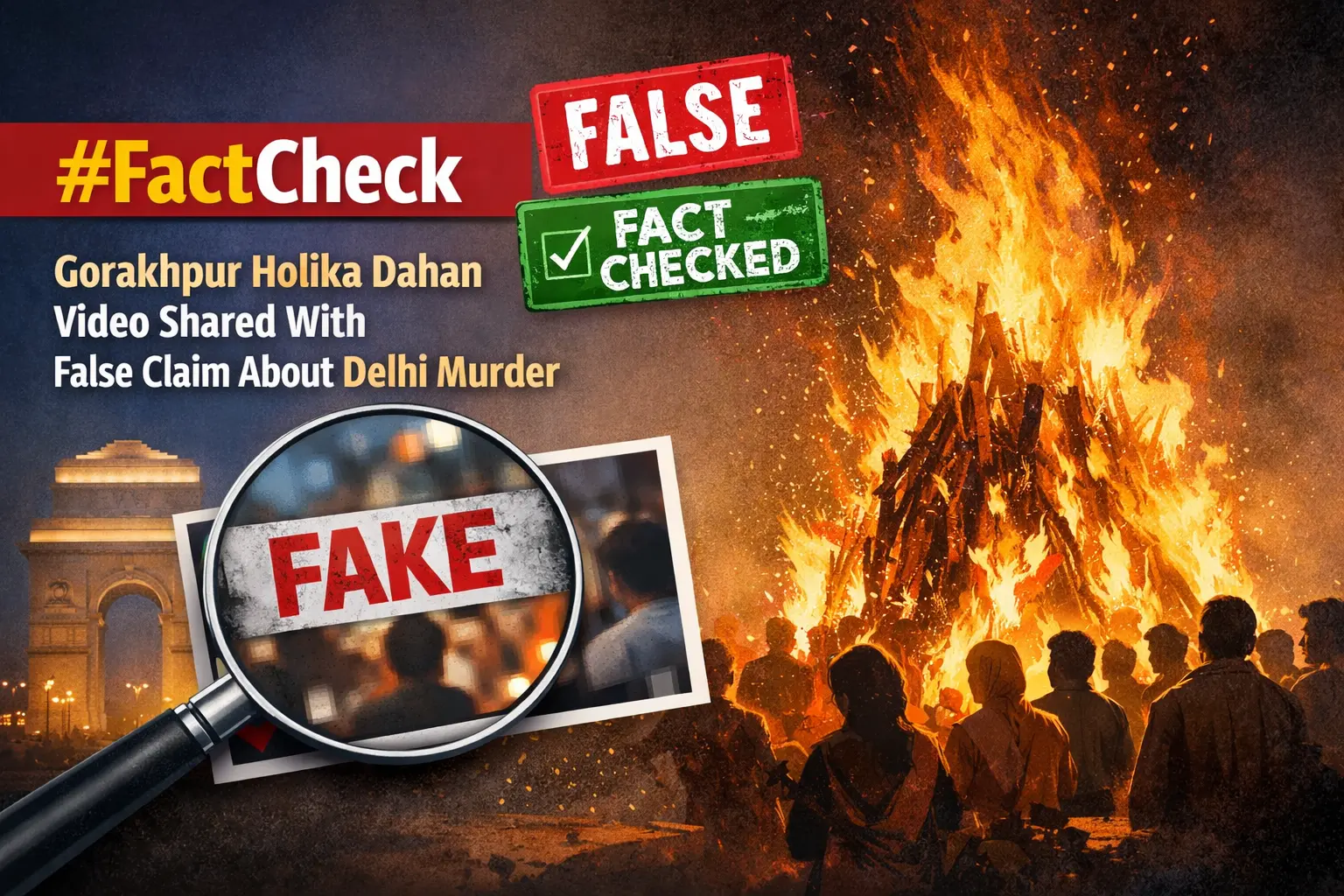 #FactCheck - Gorakhpur Holika Dahan Video Shared With False Claim About Delhi Murder
