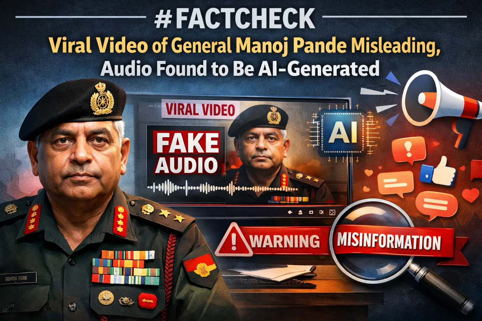 #FactCheck -Viral Video of General Manoj Pande Misleading, Audio Found to Be AI-Generated