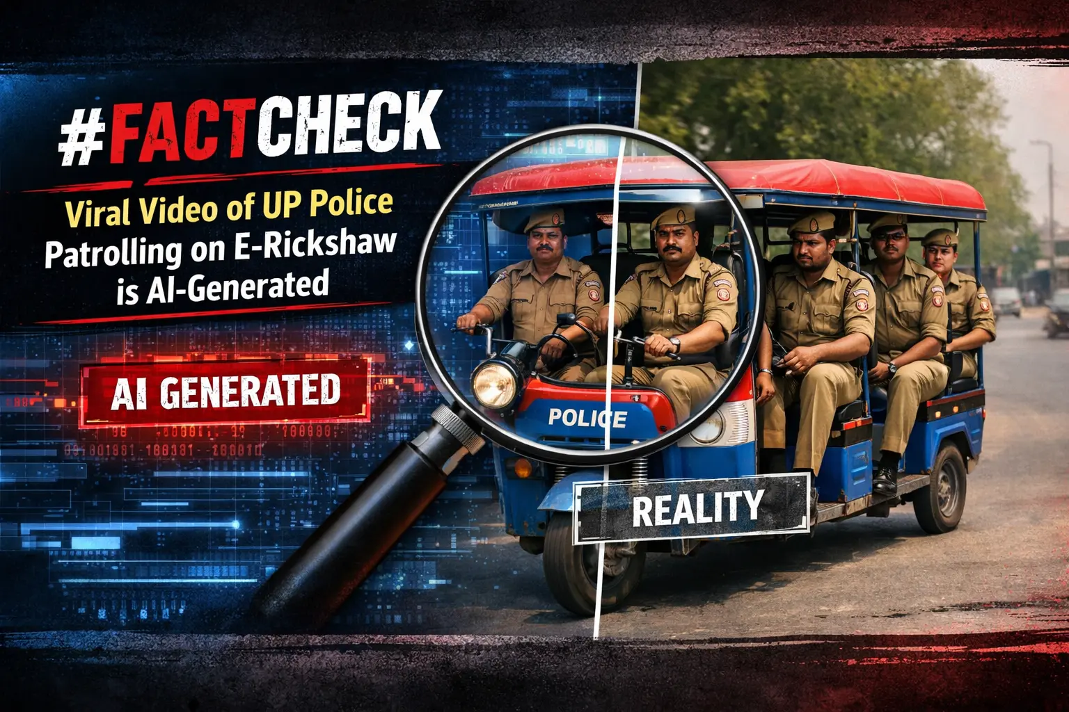 #FactCheck- Viral video of UP Police patrolling on e-rickshaw is AI-generated