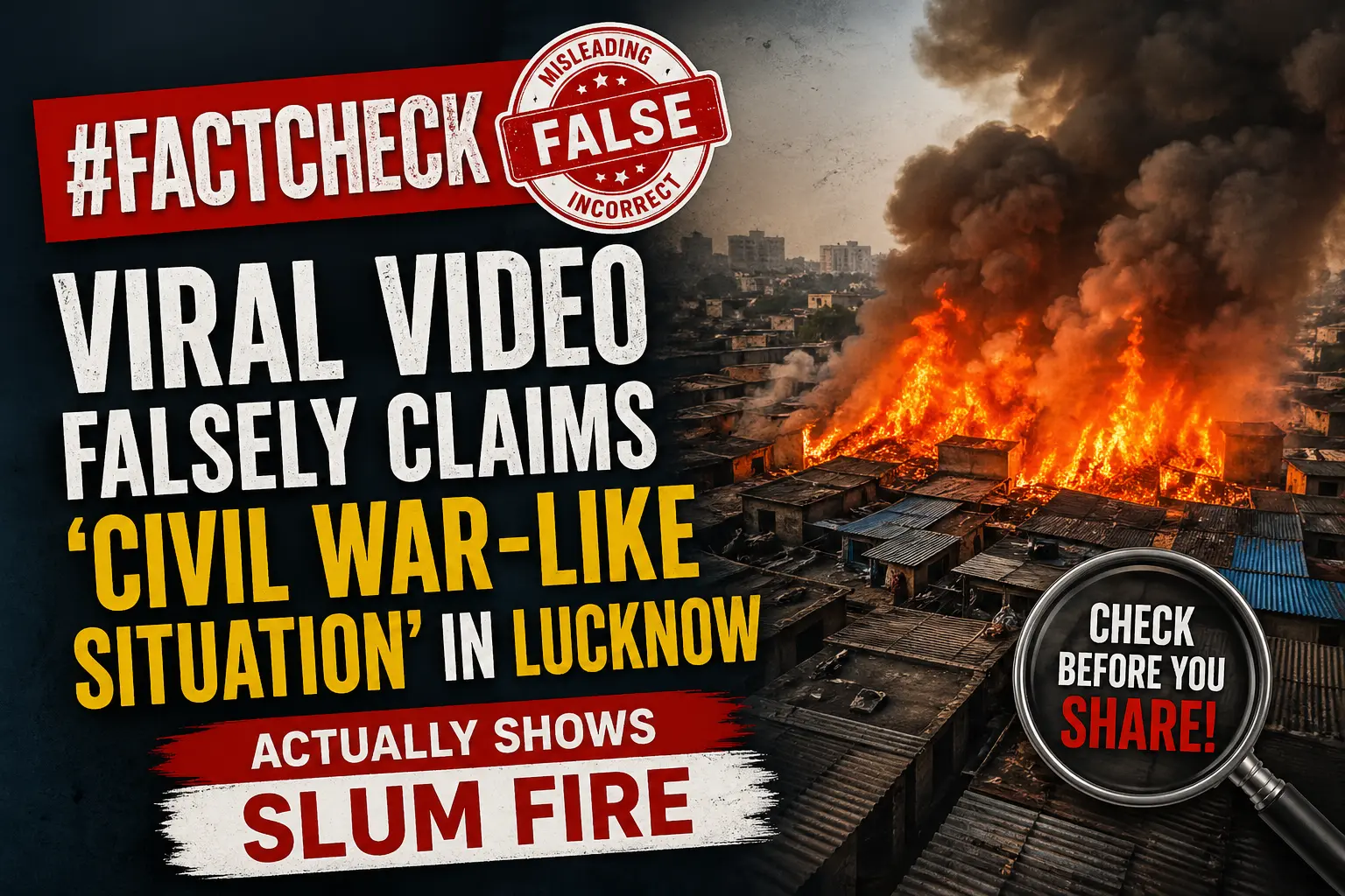 #FactCheck-Viral Video Falsely Claims ‘Civil War-Like Situation’ in Lucknow; Actually Shows Slum Fire