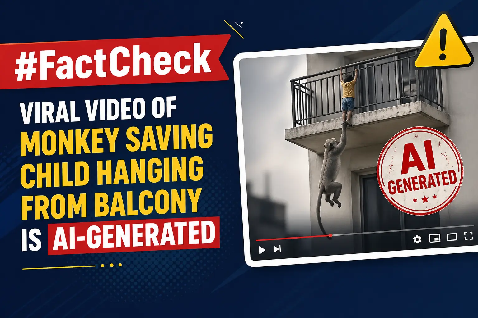 #FactCheck-Viral Video of Monkey Saving Child Hanging From Balcony Is AI-Generated