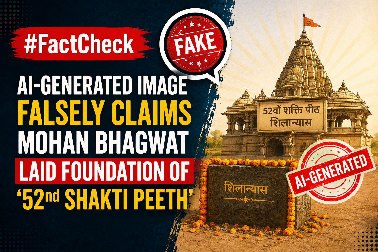 #FactCheck -AI-Generated Image Falsely Claims Mohan Bhagwat Laid Foundation of ‘52nd Shakti Peeth’