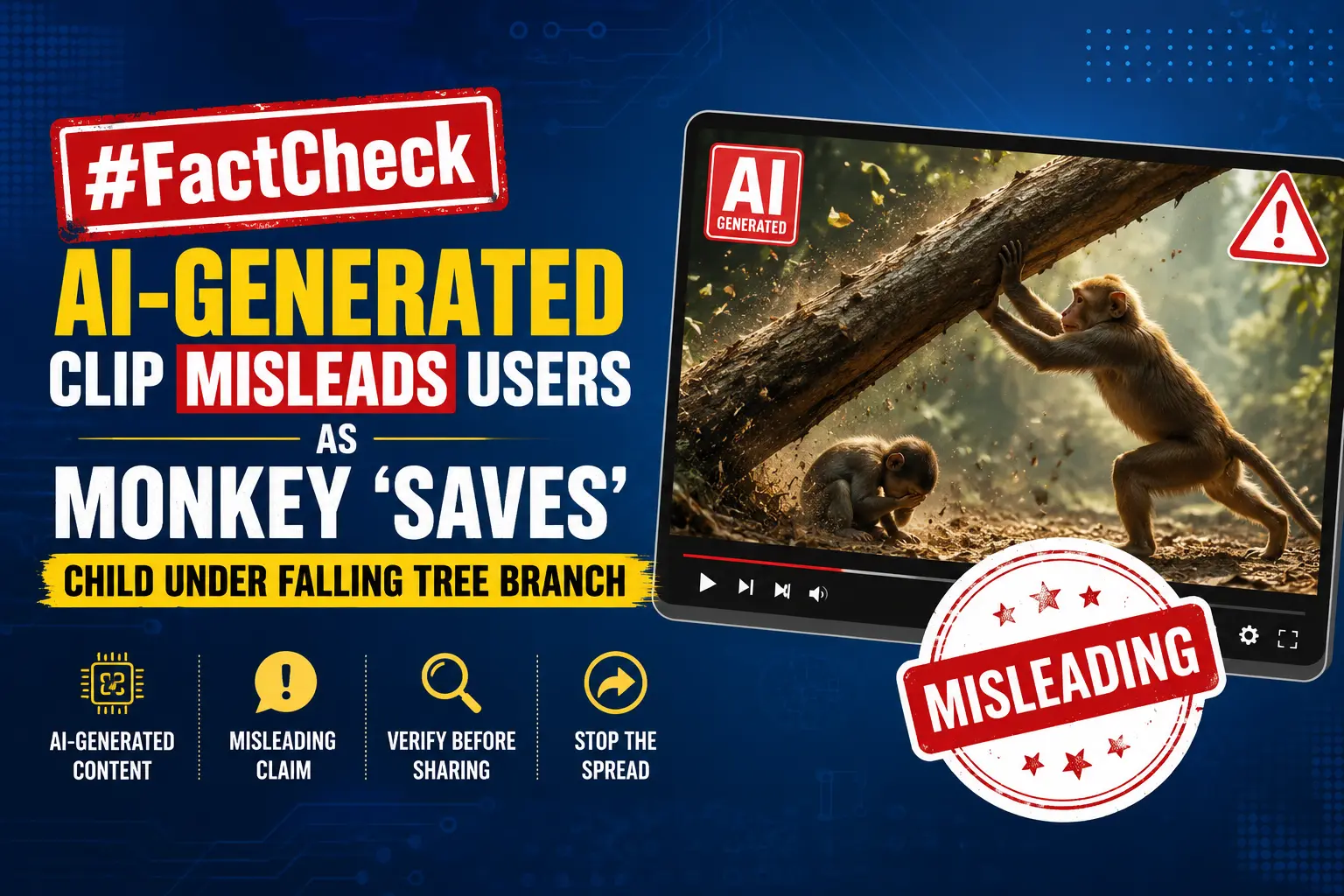 #FactCheck -AI-Generated Clip Misleads Users as Monkey ‘Saves’ Child Under Falling Tree Branch
