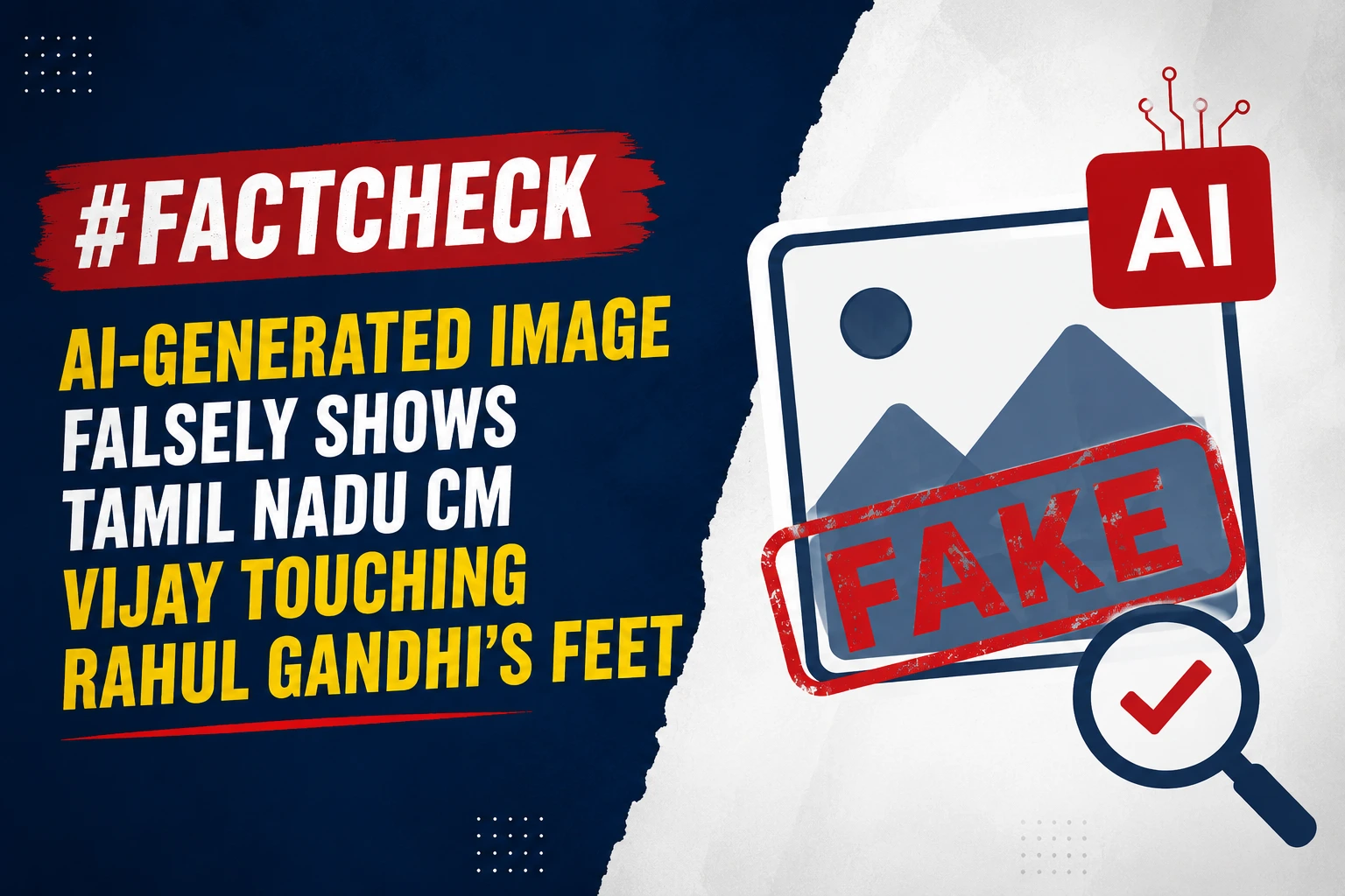 #FactCheck - AI-Generated Image Falsely Shows Tamil Nadu CM Vijay Touching Rahul Gandhi’s Feet