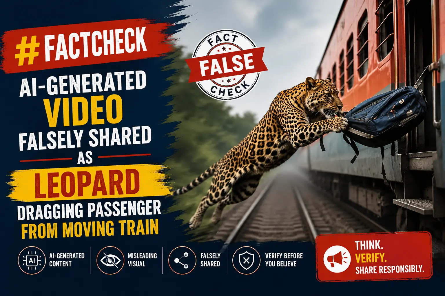 #FactCheck -AI-Generated Video Falsely Shared as Leopard Dragging Passenger From Moving Train