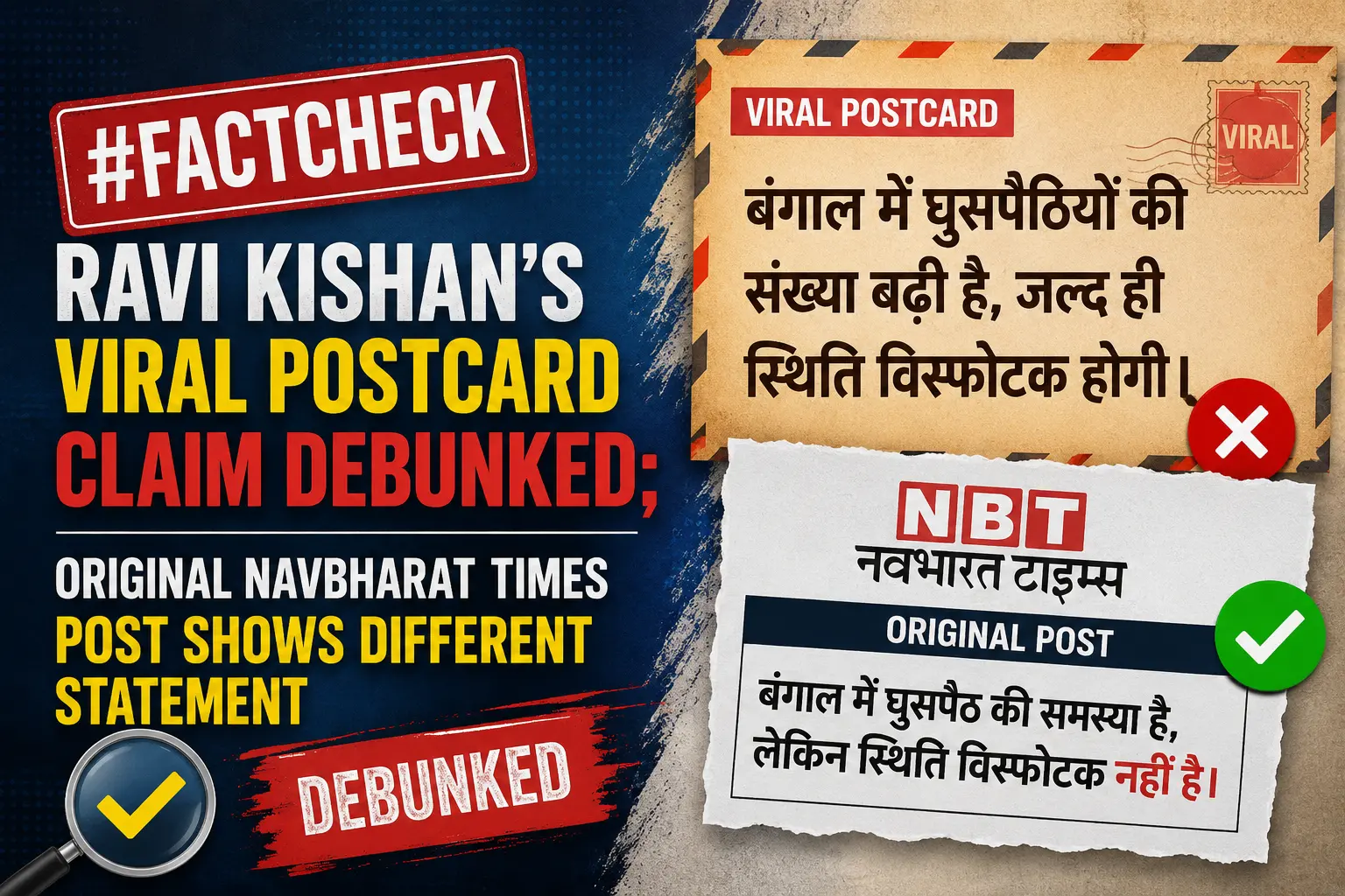 #FactCheck -Ravi Kishan’s Viral Postcard Claim Debunked; Original Navbharat Times Post Shows Different Statement