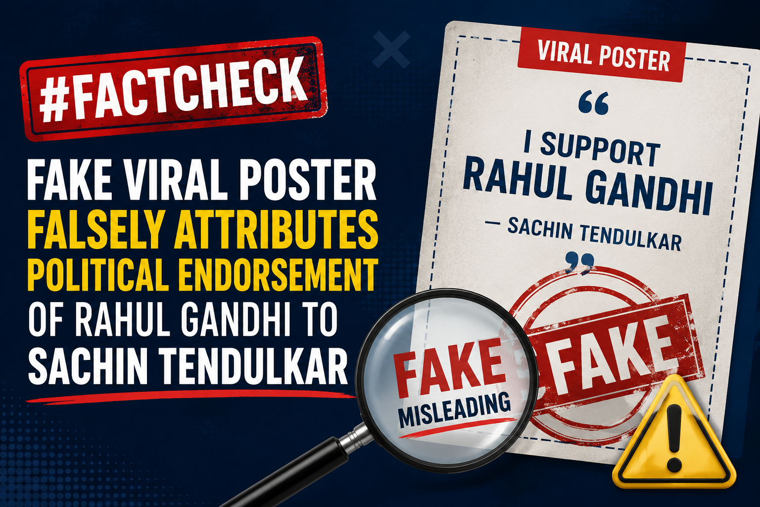 #FactCheck -Fake Viral Poster Falsely Attributes Political Endorsement of Rahul Gandhi to Sachin Tendulkar