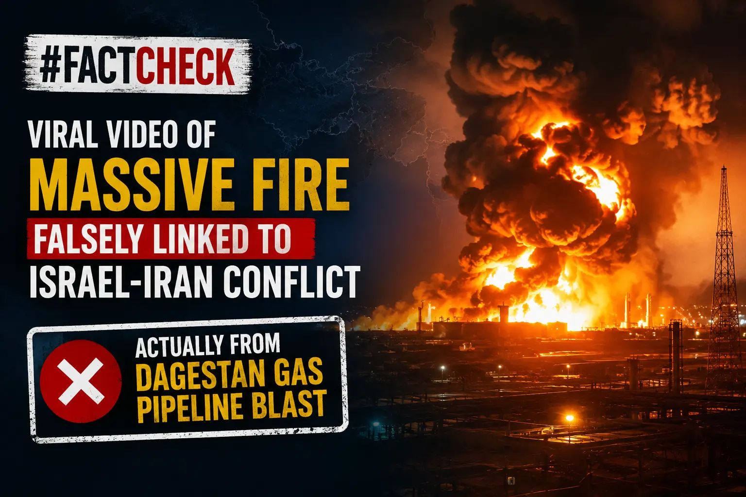 #FactCheck- Viral video of massive fire falsely linked to Israel-Iran conflict; actually from Dagestan gas pipeline blast
