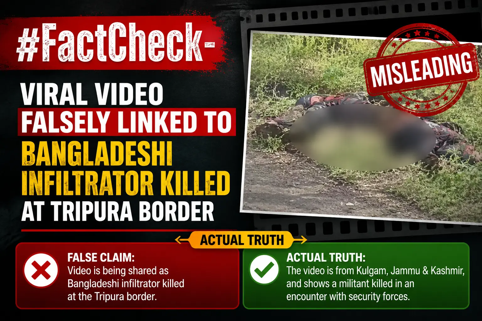 #FactCheck- Viral video falsely linked to Bangladeshi infiltrator killed at Tripura border; actually shows militant killed in Kulgam encount