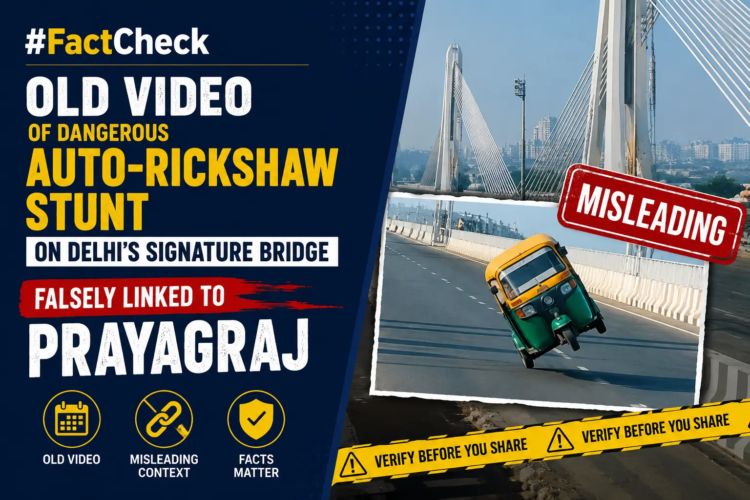 #FactCheck-Old Video of Dangerous Auto-Rickshaw Stunt on Delhi’s Signature Bridge Falsely Linked to Prayagraj