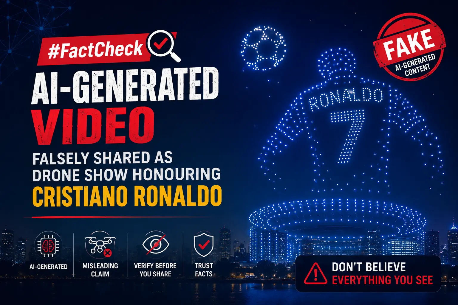 #FactCheck-AI-Generated Video Falsely Shared as Drone Show Honouring Cristiano Ronaldo Introduction