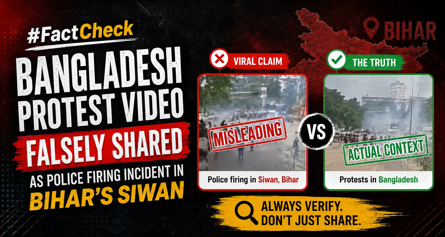 #FactCheck -Bangladesh protest video falsely shared as police firing incident in Bihar’s Siwan