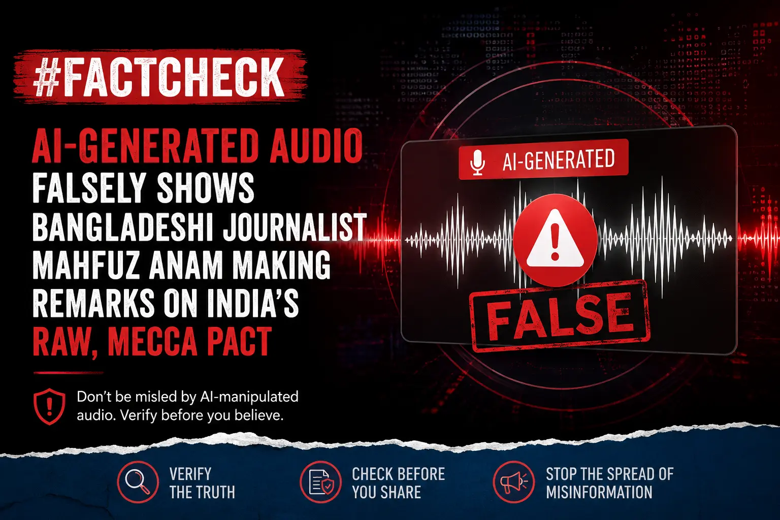 #FactCheck: AI-generated audio falsely shows Bangladeshi journalist Mahfuz Anam making remarks on India’s RAW, Mecca Pact