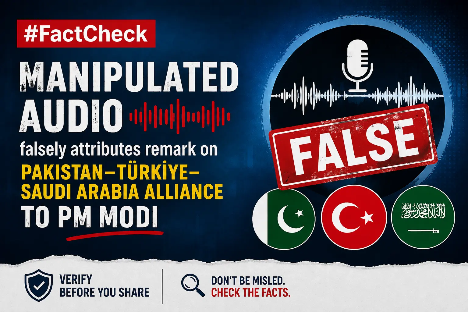 #FactCheck-Manipulated audio falsely attributes remark on Pakistan-Türkiye-Saudi Arabia alliance to PM Modi