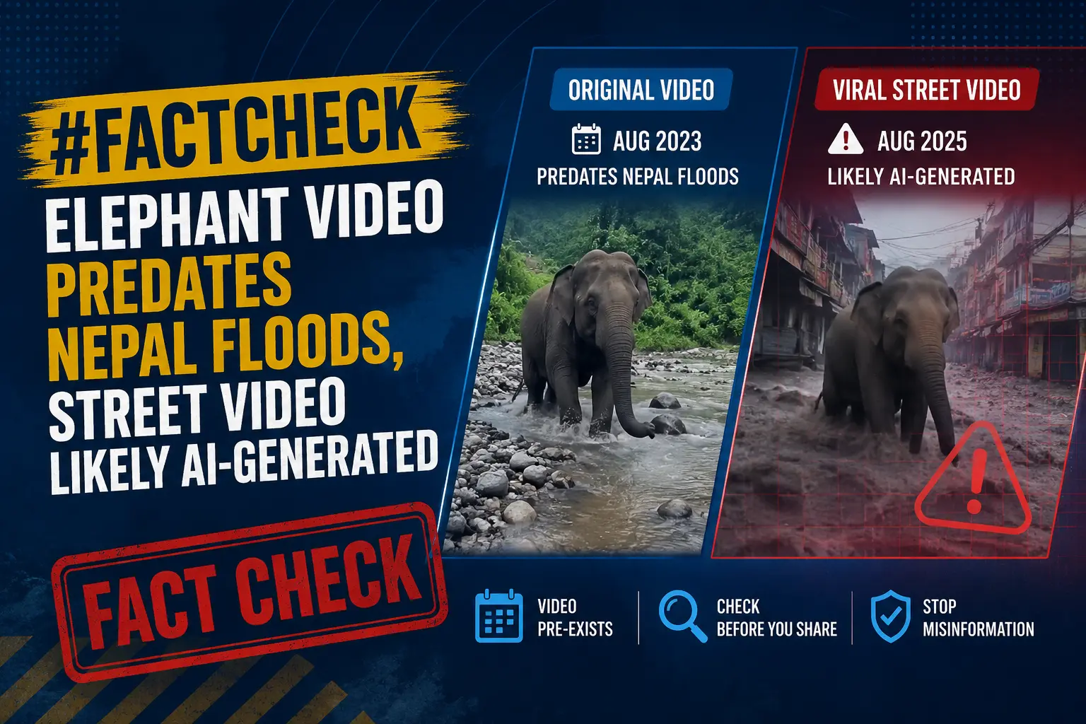 #FactCheck-Elephant Video Predates Nepal Floods, Street Video Likely AI-Generated