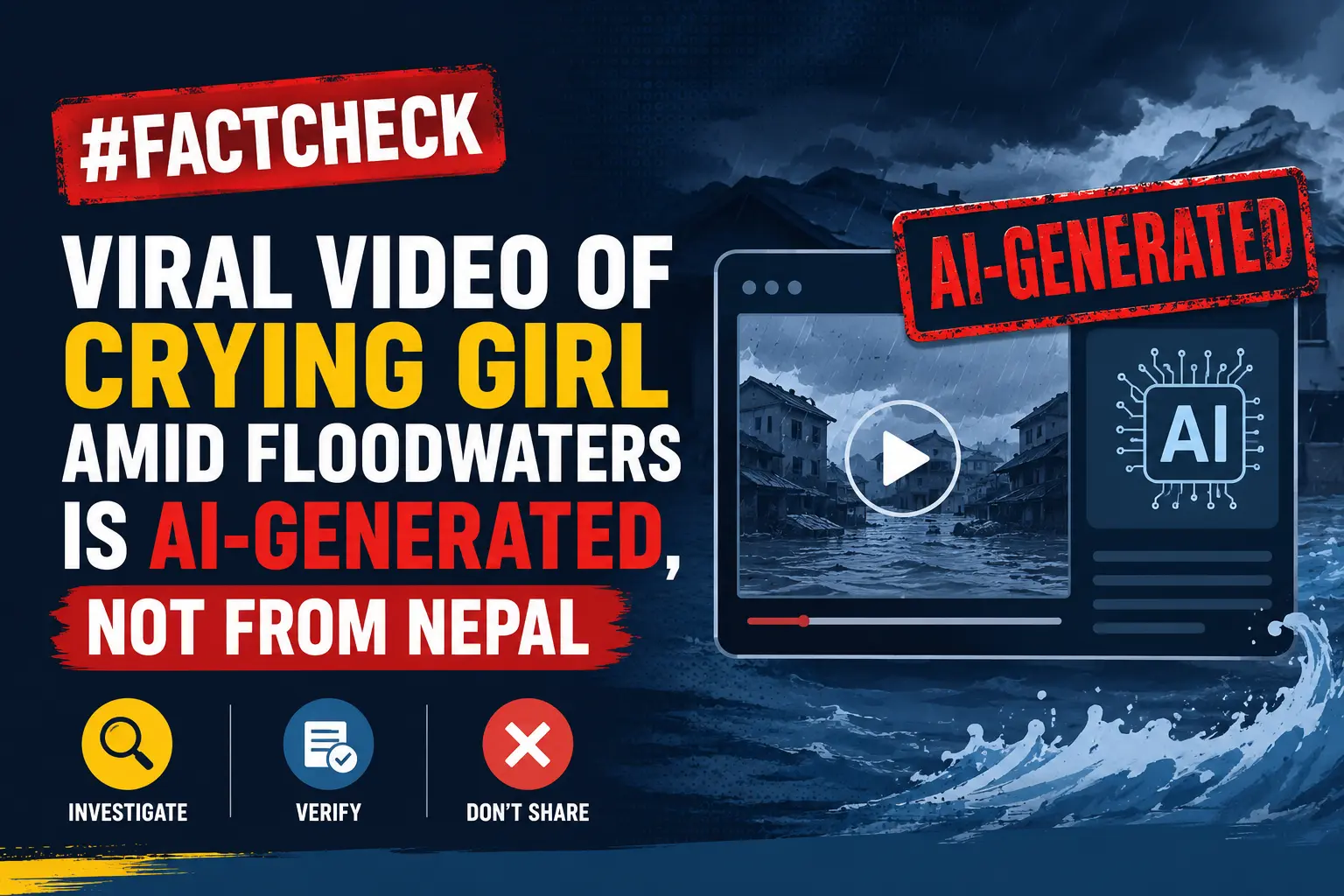 #FactCheck-Viral Video of Crying Girl Amid Floodwaters Is AI-Generated, Not From Nepal