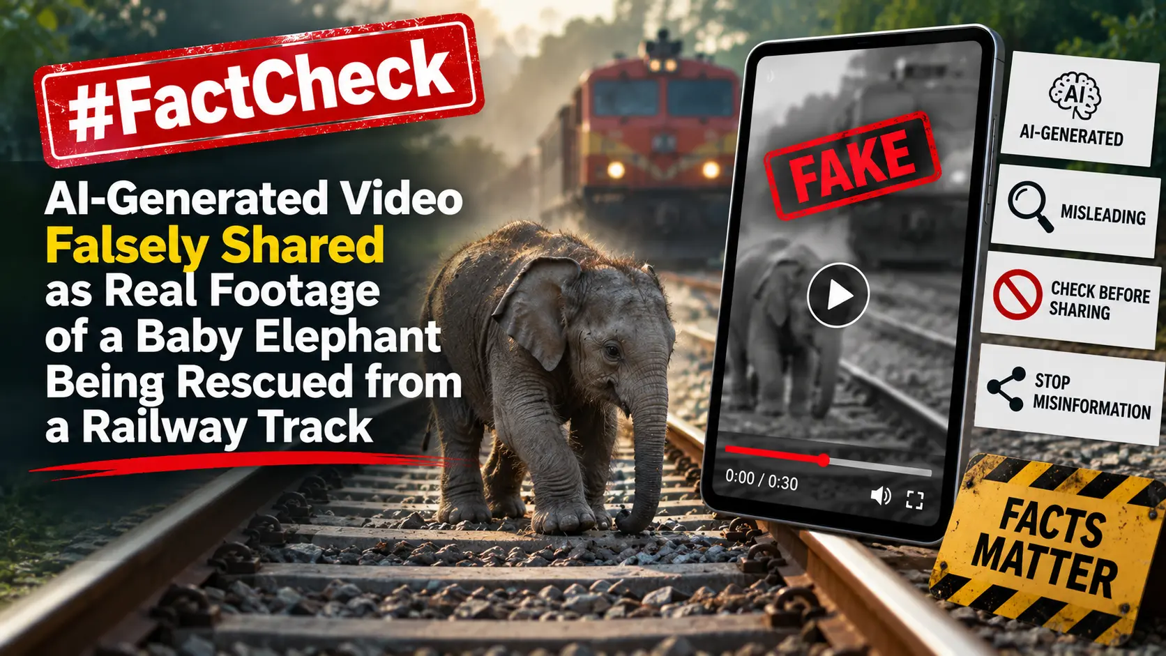 #FactCheck: AI-Generated Video Falsely Shared as Real Footage of a Baby Elephant Being Rescued from a Railway Track