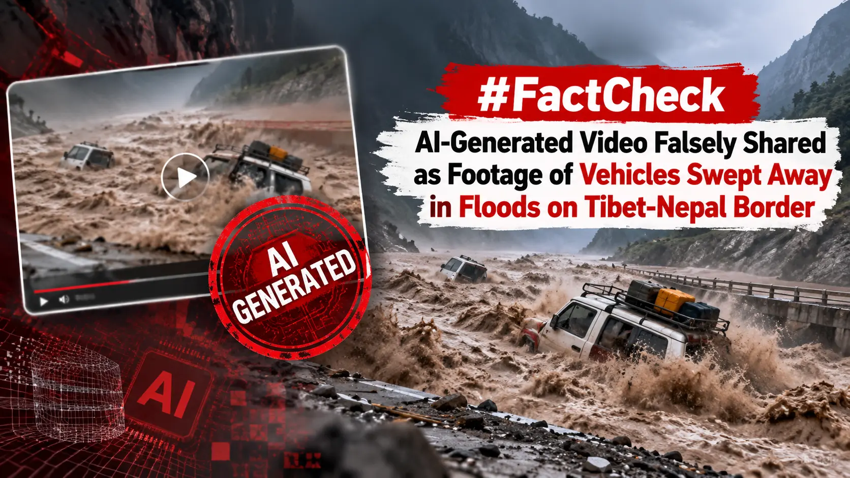 #FactCheck: AI-Generated Video Falsely Shared as Footage of Vehicles Swept Away in Floods on Tibet-Nepal Border