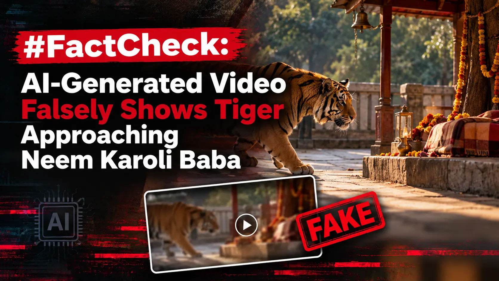 #FactCheck: AI-Generated Video Falsely Shows Tiger Approaching Neem Karoli Baba