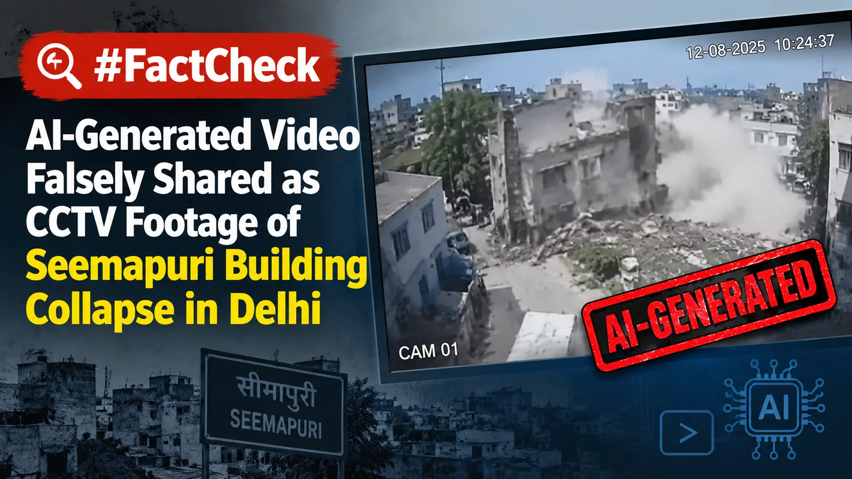 #FactCheck: AI-Generated Video Falsely Shared as CCTV Footage of Seemapuri Building Collapse in Delhi